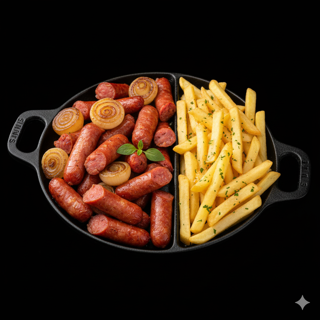 Linguiça Mineira acebolada com batata frita
